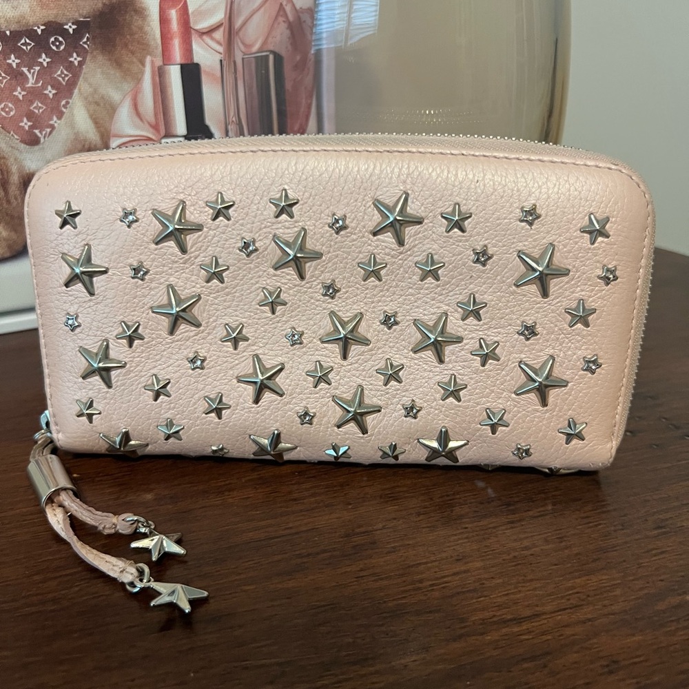 Jimmy Choo Pink Star-Studded Zip Around
Women's Wallet Size 7.25"W × 4" H